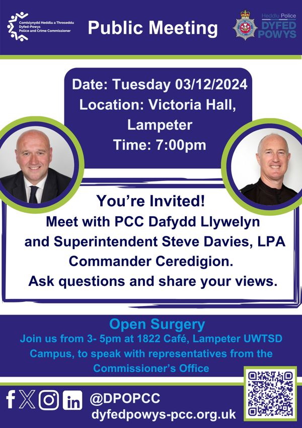 Flyer advertising Lampeter Public Meeting on 3rd December 2024